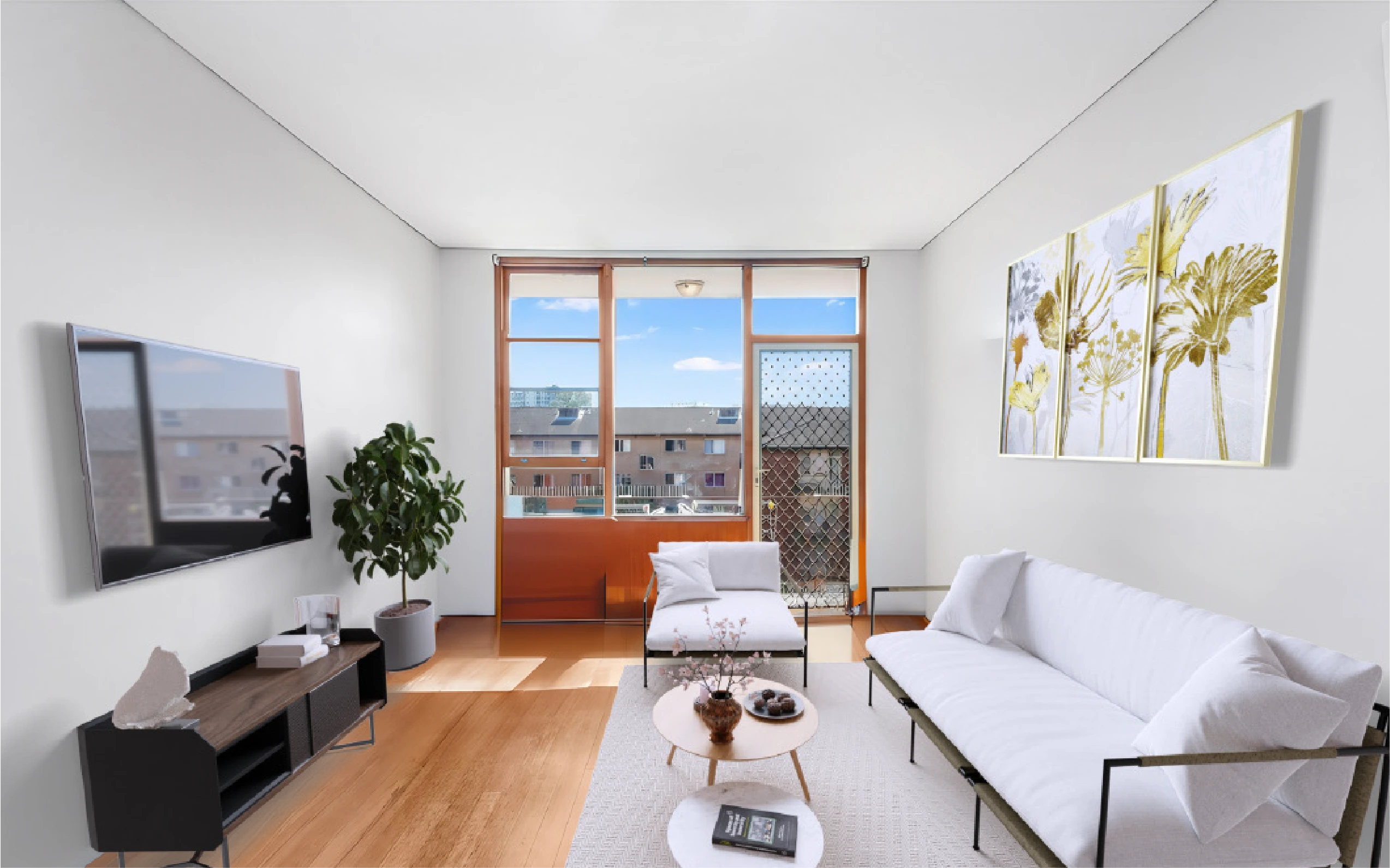 Virtually staged living room — after