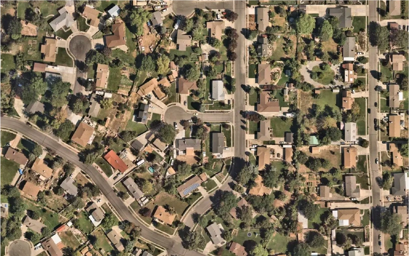 Aerial drone imagery and neighbourhood overlay